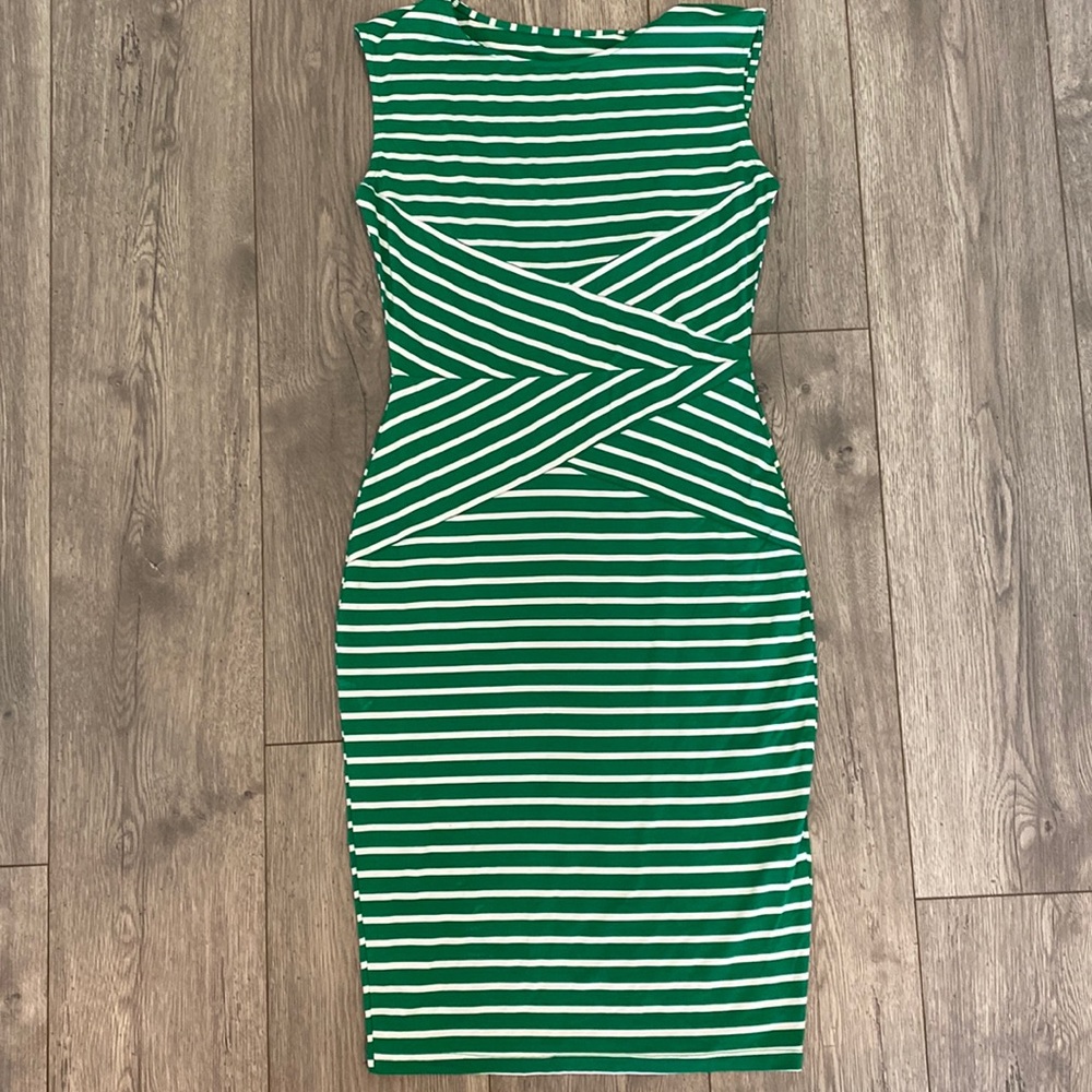 Green striped fitted dress size small